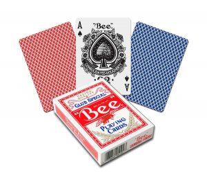 Bee playing cards in red and blue with an ace