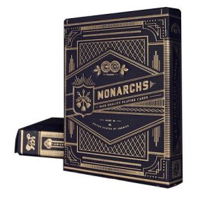 Monarch playing cards in a dark blue box