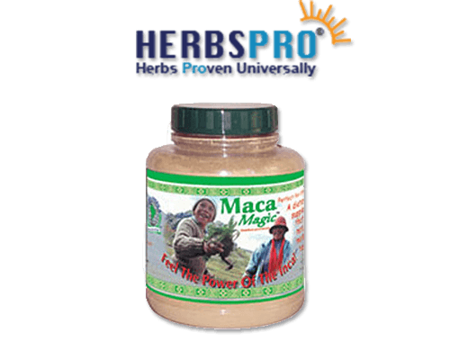 HerbsPro Logo featuring a maca powder jar